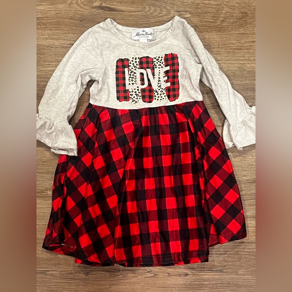 Boutique Gray Top with Red and Black Plaid Love Graphic